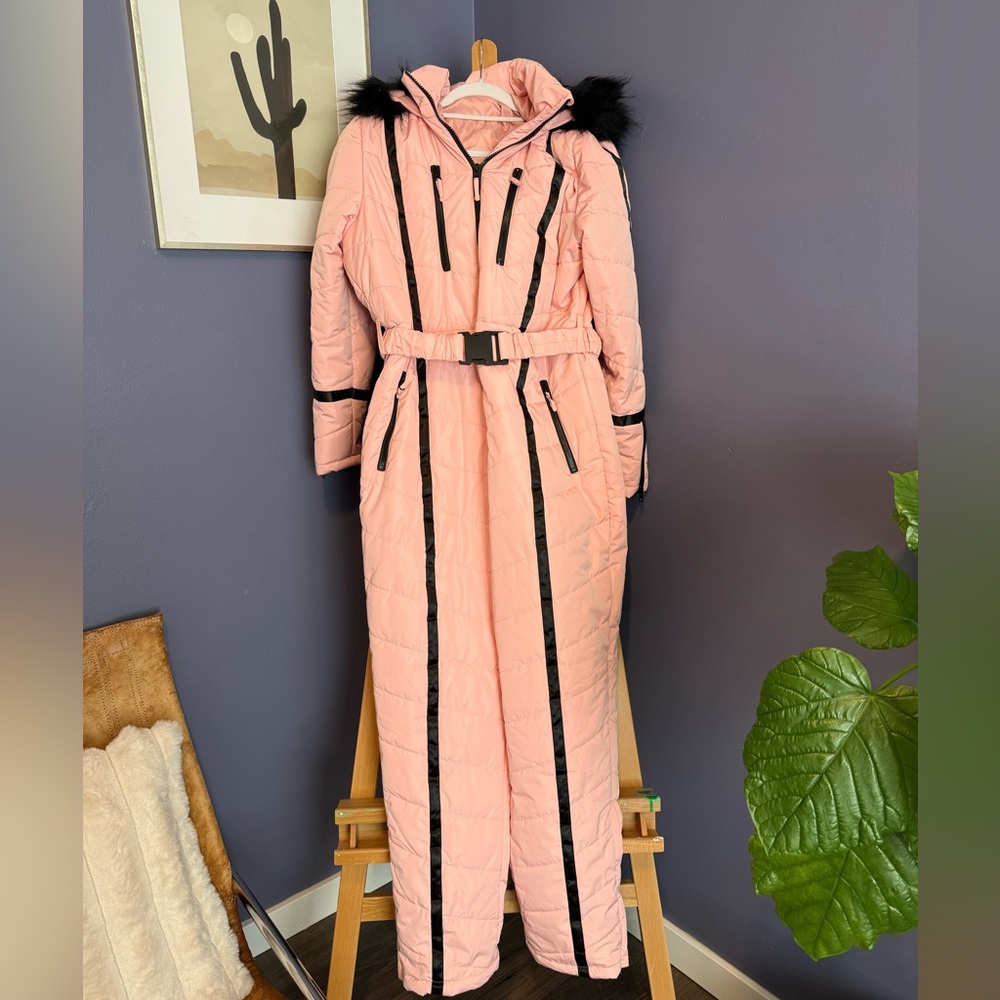 Pink Quilted Women's Jumpsuit with Black Accents